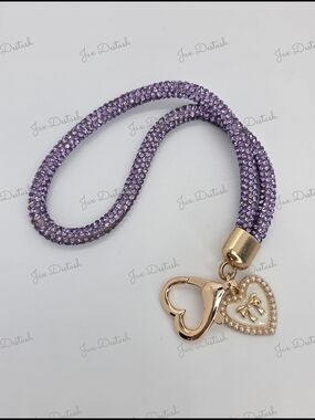Gold Heart Charm Purple Crystal Cord Phone/Key Lanyard CH4385